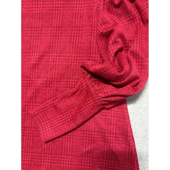 Mango Basics Red Glen Plaid Puff Sleeve Boat Neck Top Womens Size Small S - Picture 8 of 11